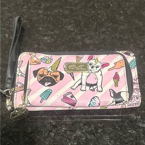 Love Betsy Johnson whimsical puppy ice cream party wristlet pink white stripe